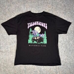 Yellowstone National Park T-Shirt Mens XL Black Bison Rebellious One 100% Cotton